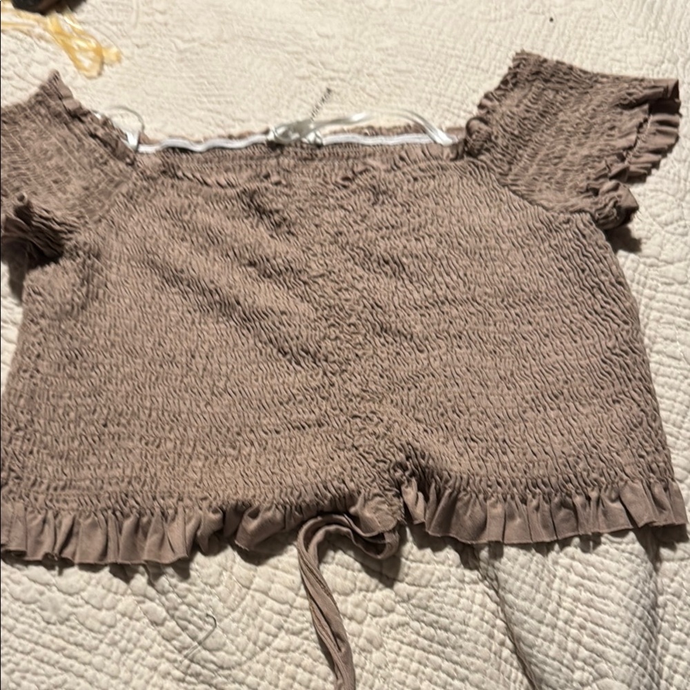 Brown Off-Shoulder Crop Top